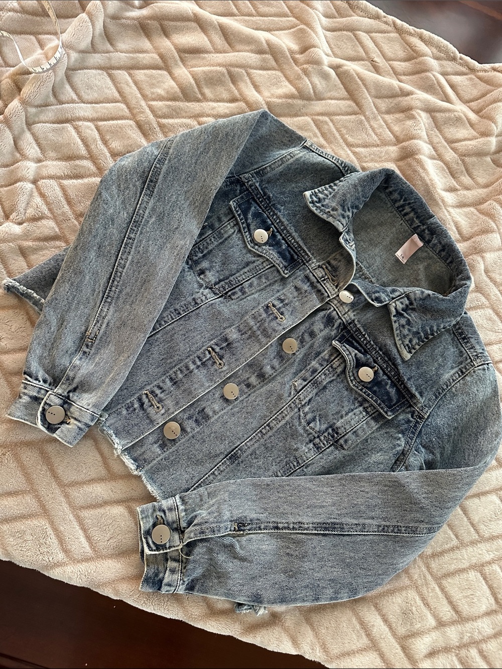 Girls Light Blue Washed Denim Jacket - Casual Cropped Jean Jacket